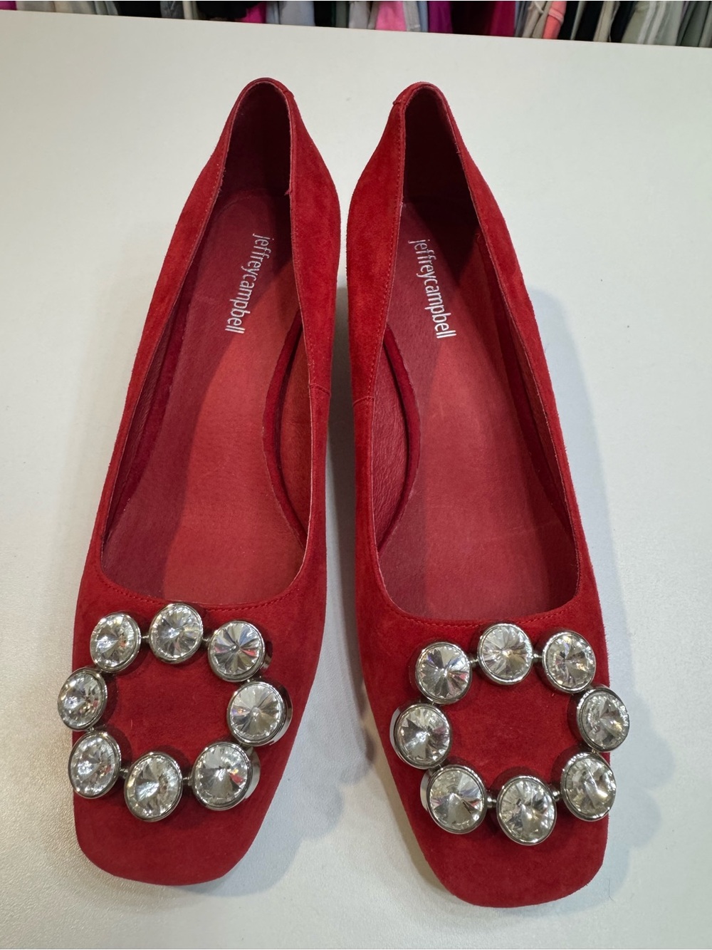 Jeffrey Campbell Red Suede Crystal-Embellished Ballet Flats